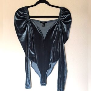 Forever 21 Blue Velour Bodysuit Size S
